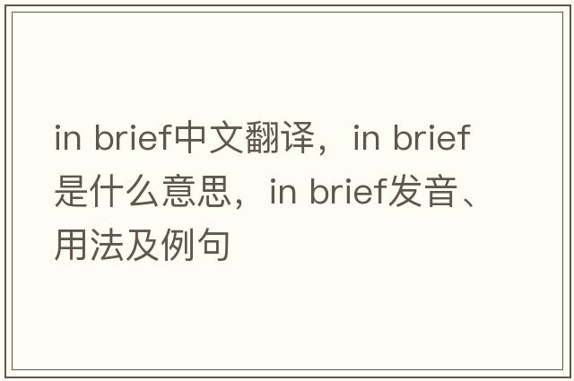 in brief中文翻译，in brief是什么意思，in brief发音、用法及例句