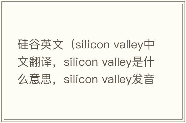 硅谷英文（silicon valley中文翻译，silicon valley是什么意思，silicon valley发音、用法及例句）