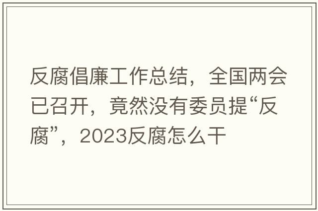 反腐倡廉工作总结，全国两会已召开，竟然没有委员提“反腐”，2023反腐怎么干